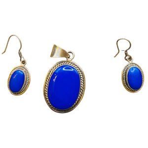 Lápiz Lazuli Pendant and Earrings Set 925 Mexico Silver